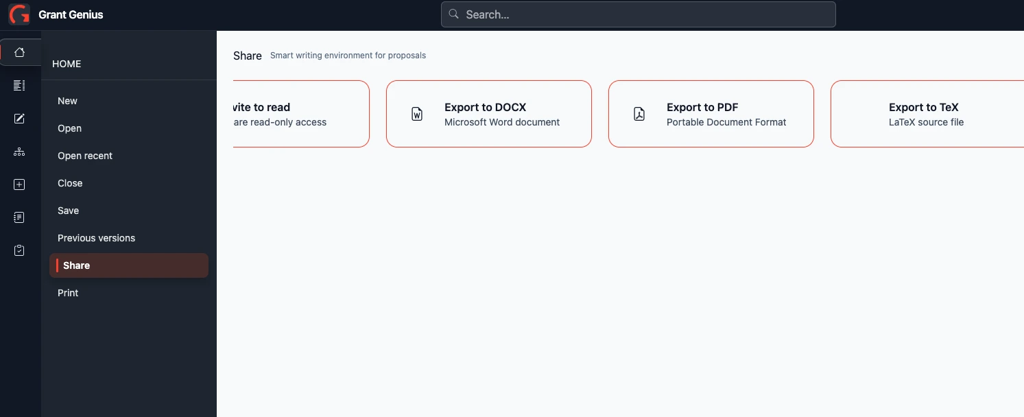 Export formats: DOCX, PDF, Markdown, LaTeX