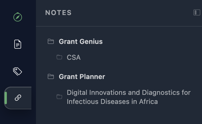 Grant Mind notes integrated with proposals and projects